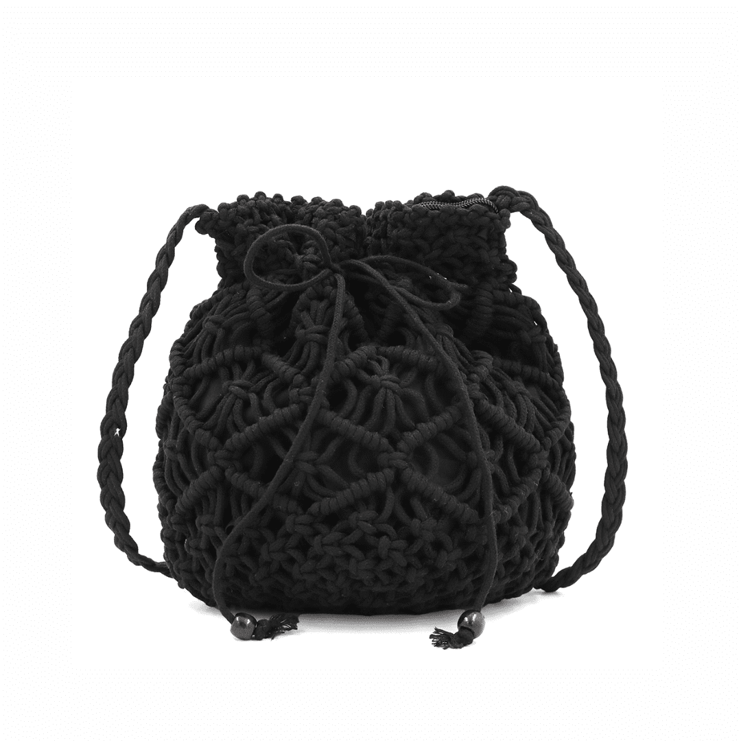 Női válltáska pamut makraméból - fekete