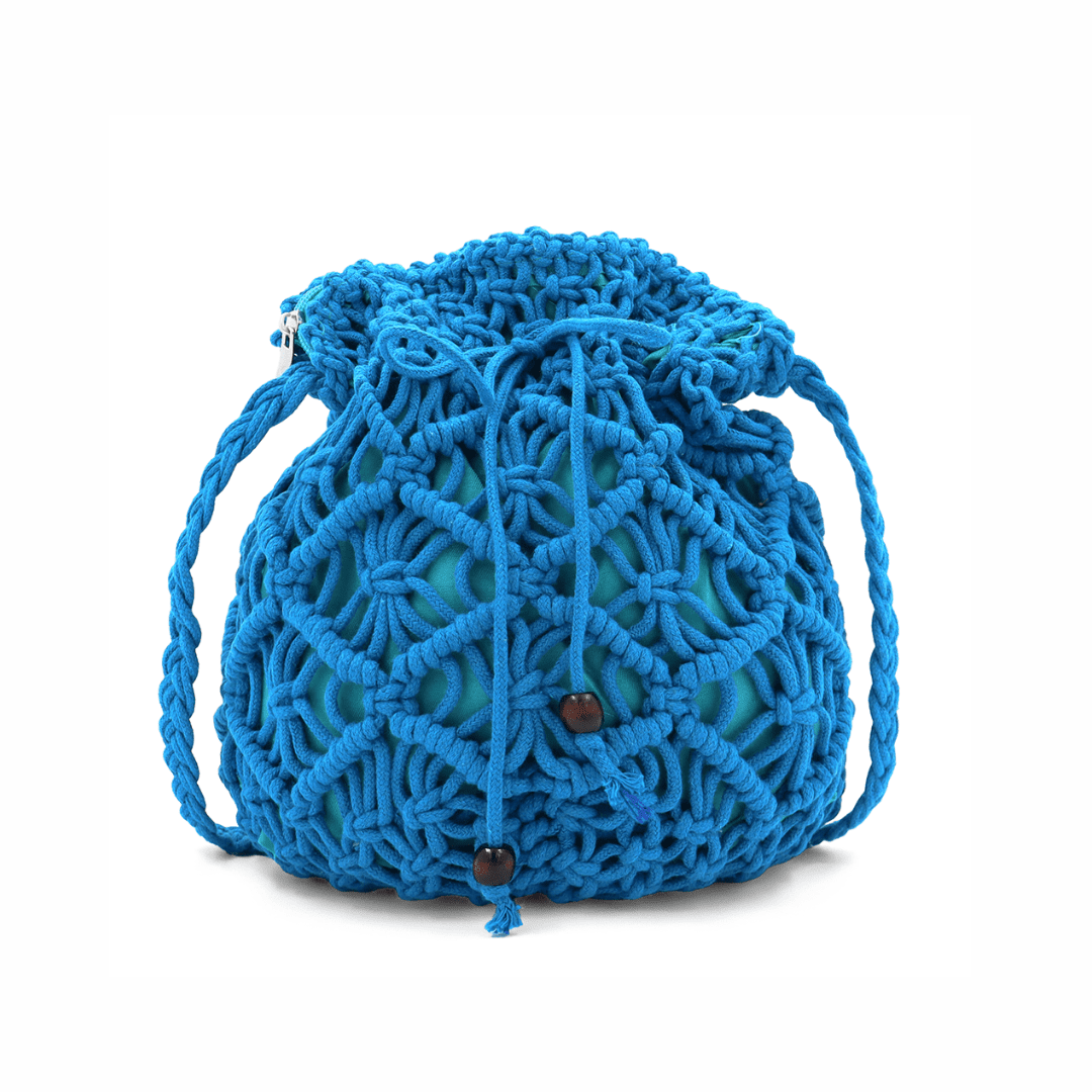 Női válltáska pamut makraméból - kék