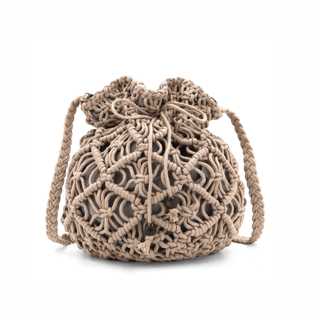 Női válltáska pamut makraméból - barna