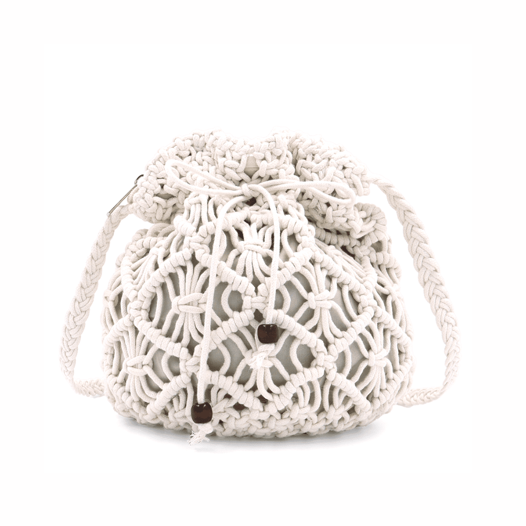 Női válltáska pamut makraméból - bézs