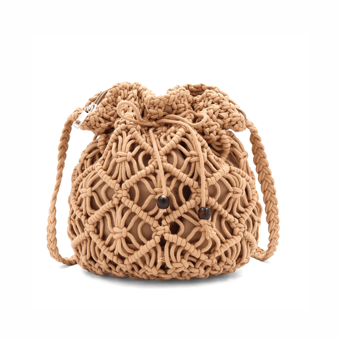 Női válltáska pamut makraméból - világosbarna