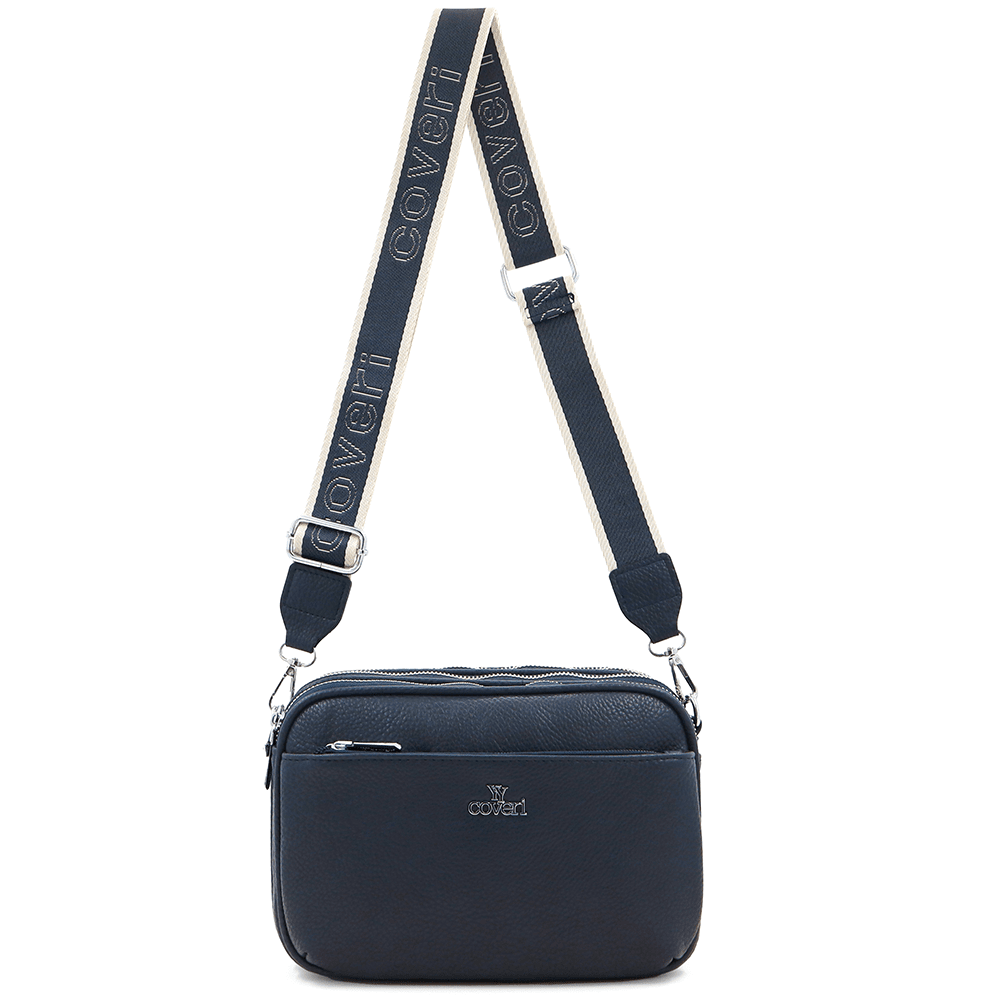 Női válltáska három rekesszel - sötétkék