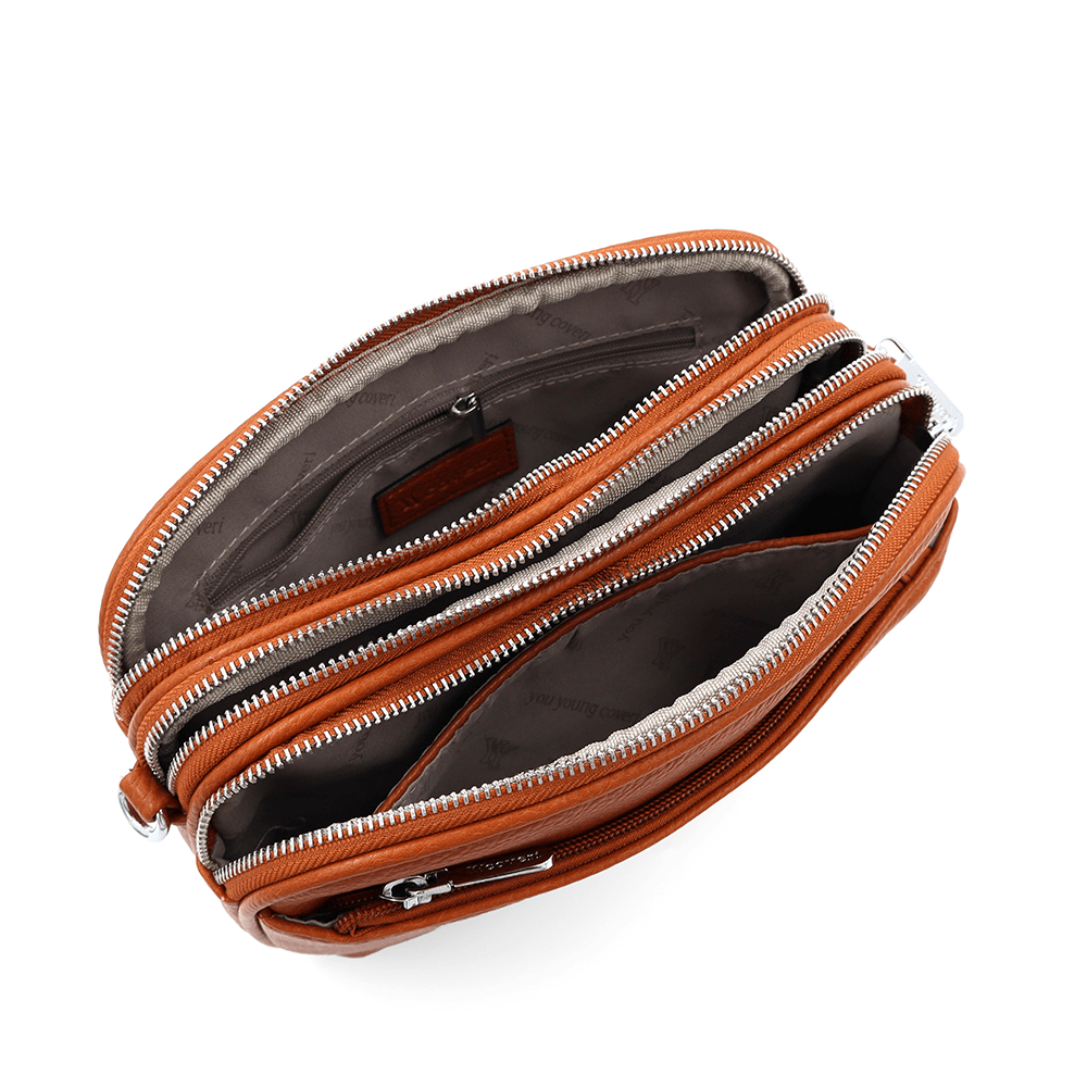 Női válltáska három rekesszel - cseréptetőbarna