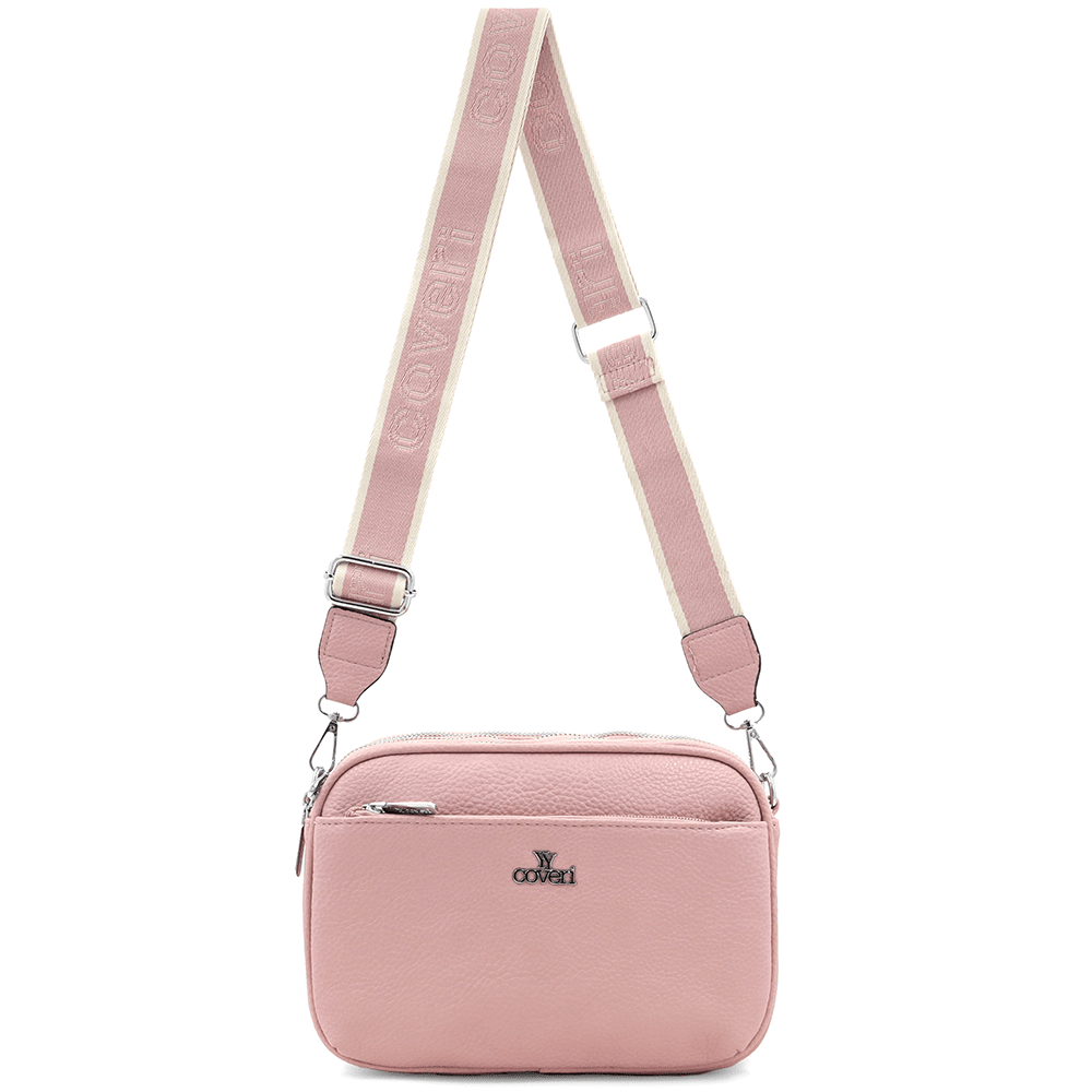 Női válltáska három rekesszel - rózsaszín