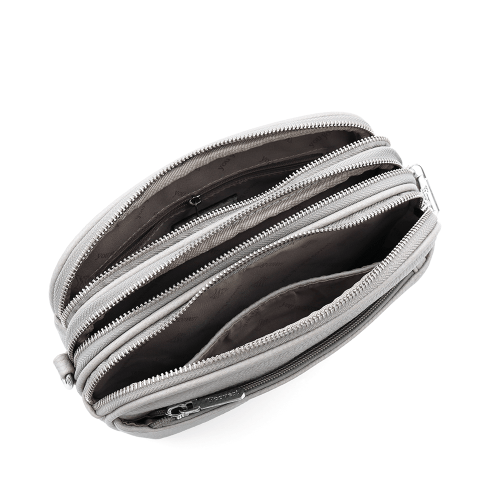 Női válltáska három rekesszel - világosszürke