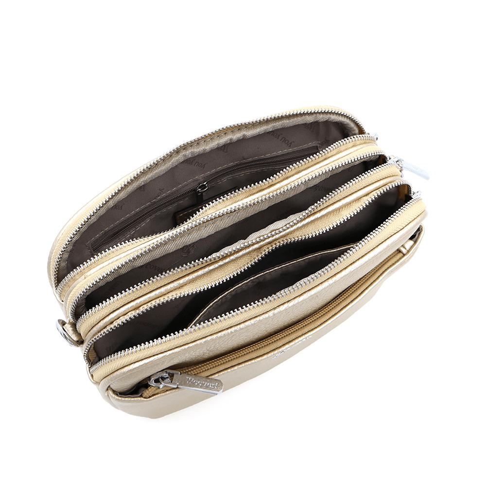 Női válltáska három rekesszel - arany színű