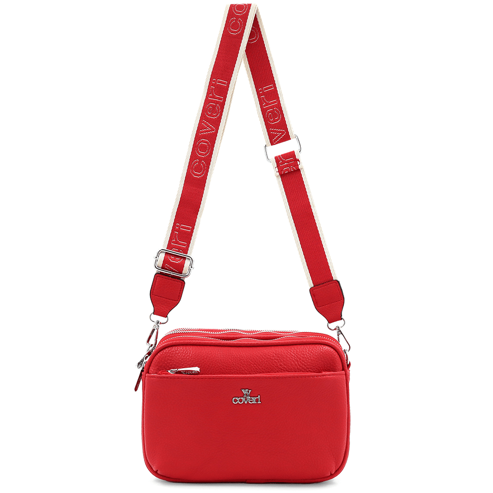 Női válltáska három rekesszel - piros