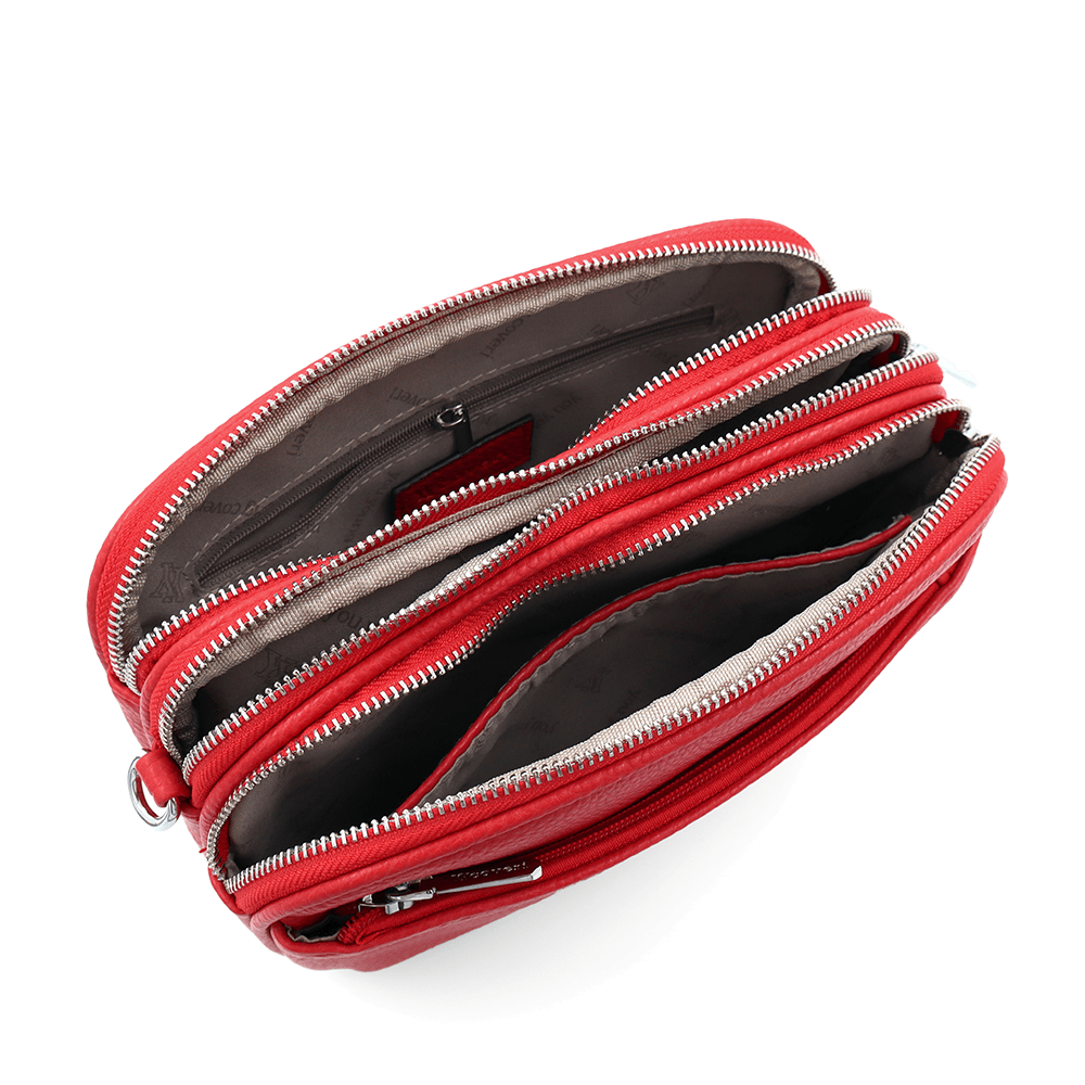 Női válltáska három rekesszel - piros