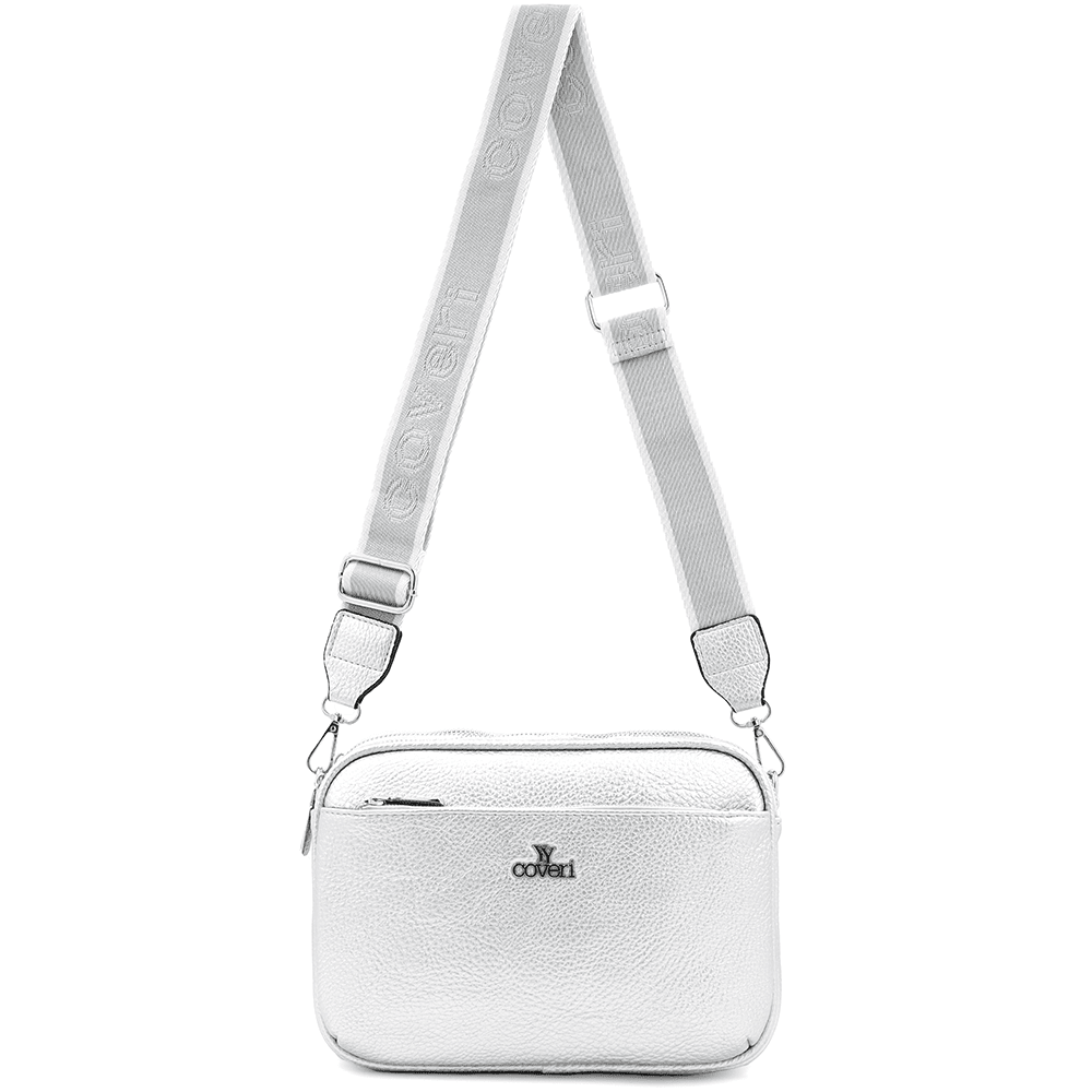 Női válltáska három rekesszel - ezüstös