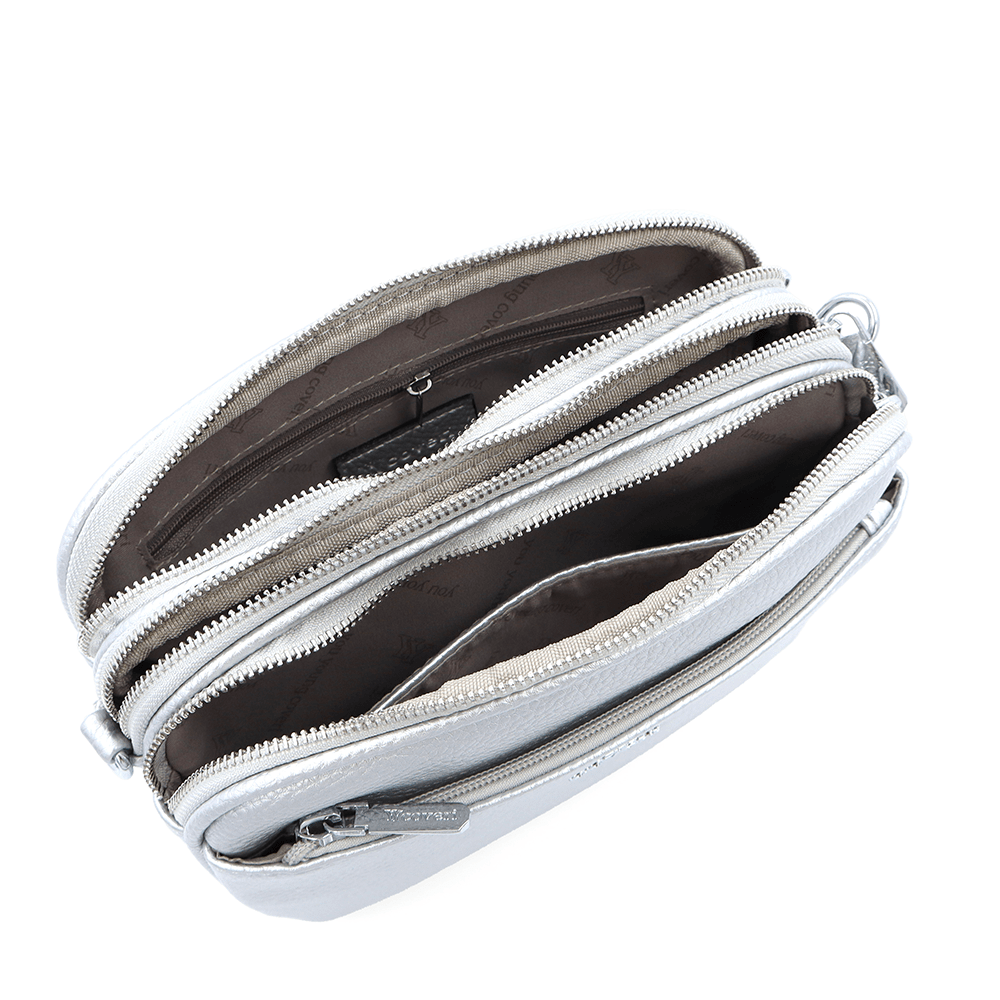 Női válltáska három rekesszel - ezüstös