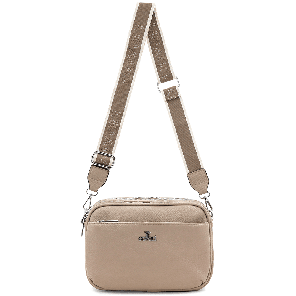 Női válltáska három rekesszel - világosbarna