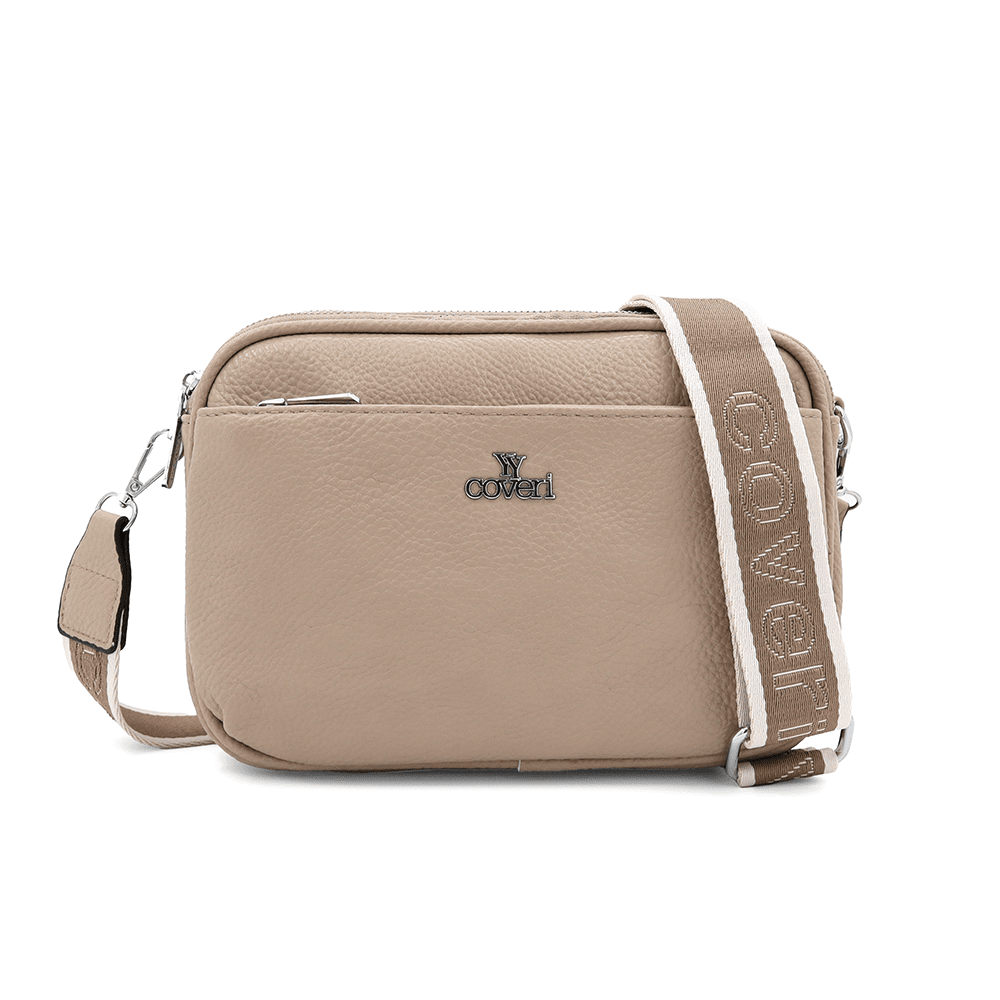 Női válltáska három rekesszel - világosbarna