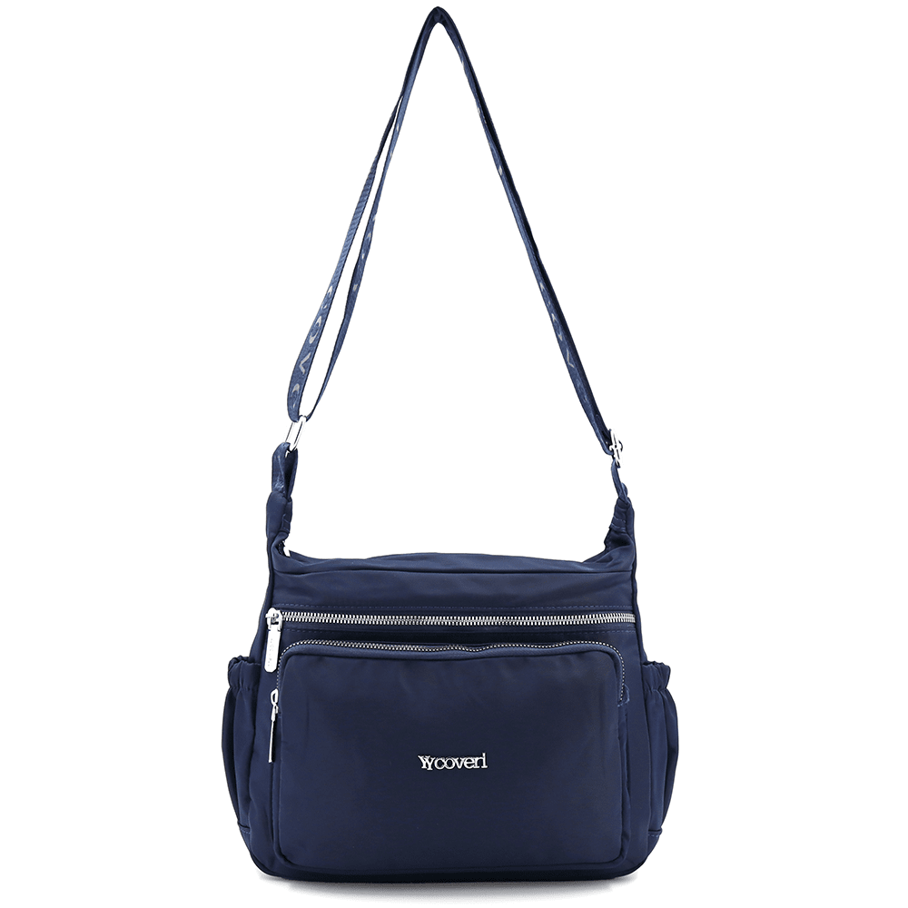 Női válltáska szövetből, sok zsebbel - sötétkék