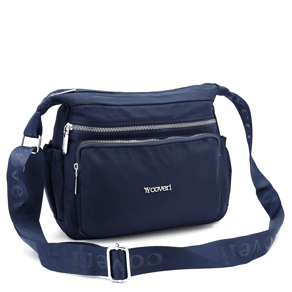 Női válltáska szövetből, sok zsebbel - sötétkék