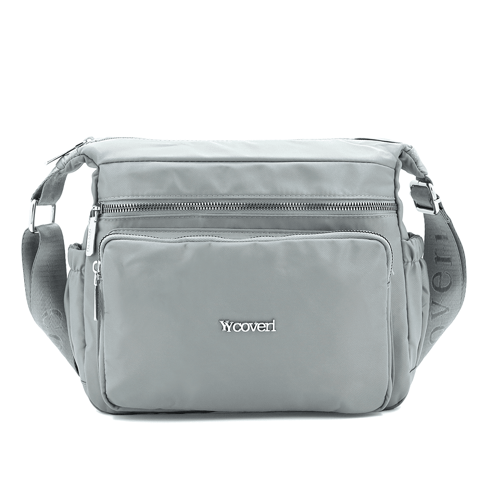 Női válltáska szövetből, sok zsebbel - világosszürke