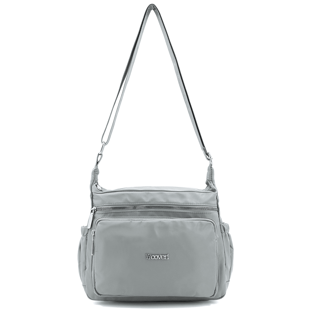 Női válltáska szövetből, sok zsebbel - világosszürke