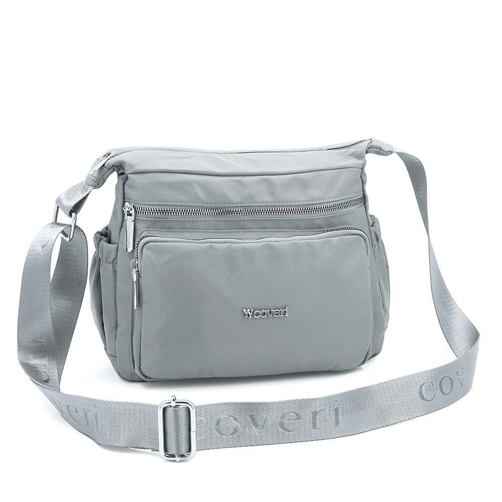 Női válltáska szövetből, sok zsebbel - világosszürke