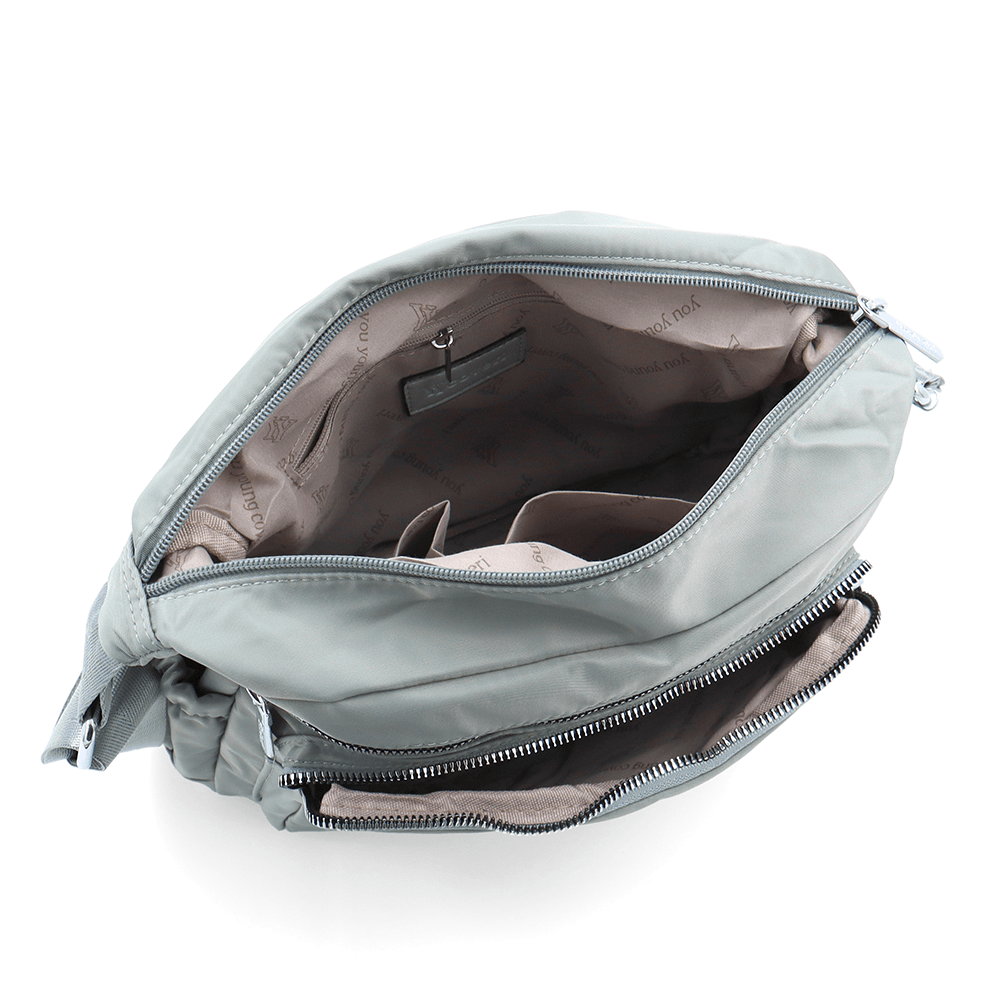 Női válltáska szövetből, sok zsebbel - világosszürke