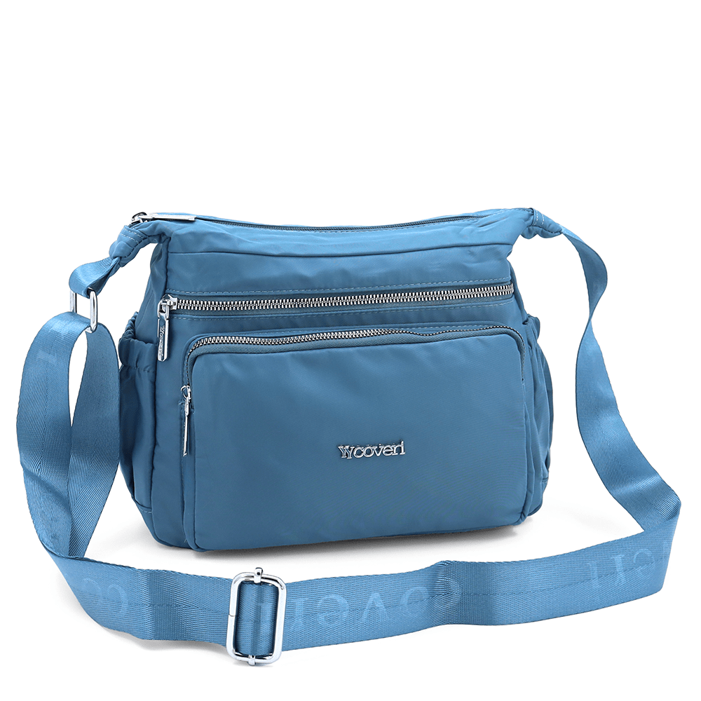 Női válltáska szövetből, sok zsebbel - kék