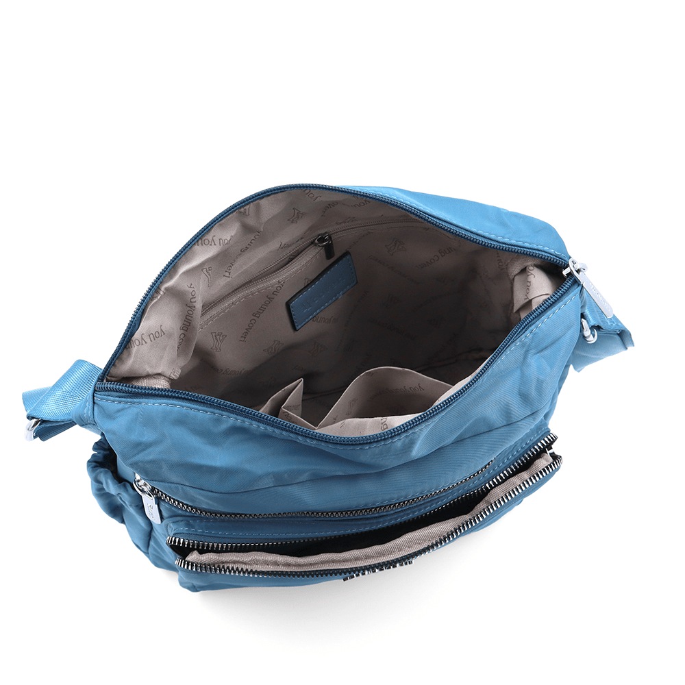 Női válltáska szövetből, sok zsebbel - kék