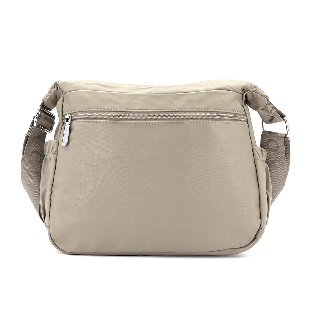 Női válltáska szövetből, sok zsebbel - világosbarna