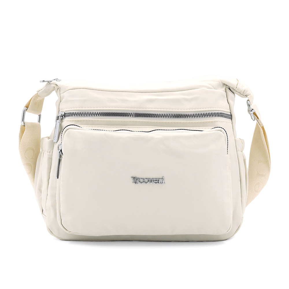 Női válltáska szövetből, sok zsebbel - bézs