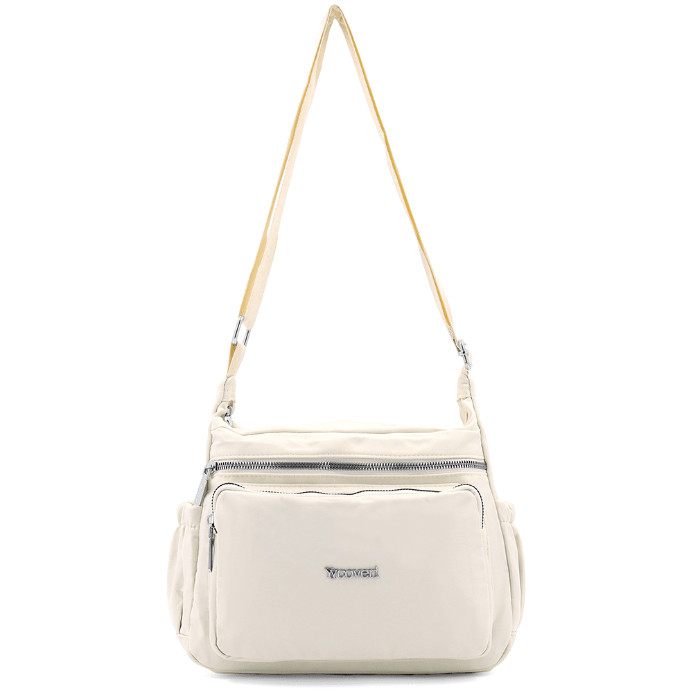 Női válltáska szövetből, sok zsebbel - bézs