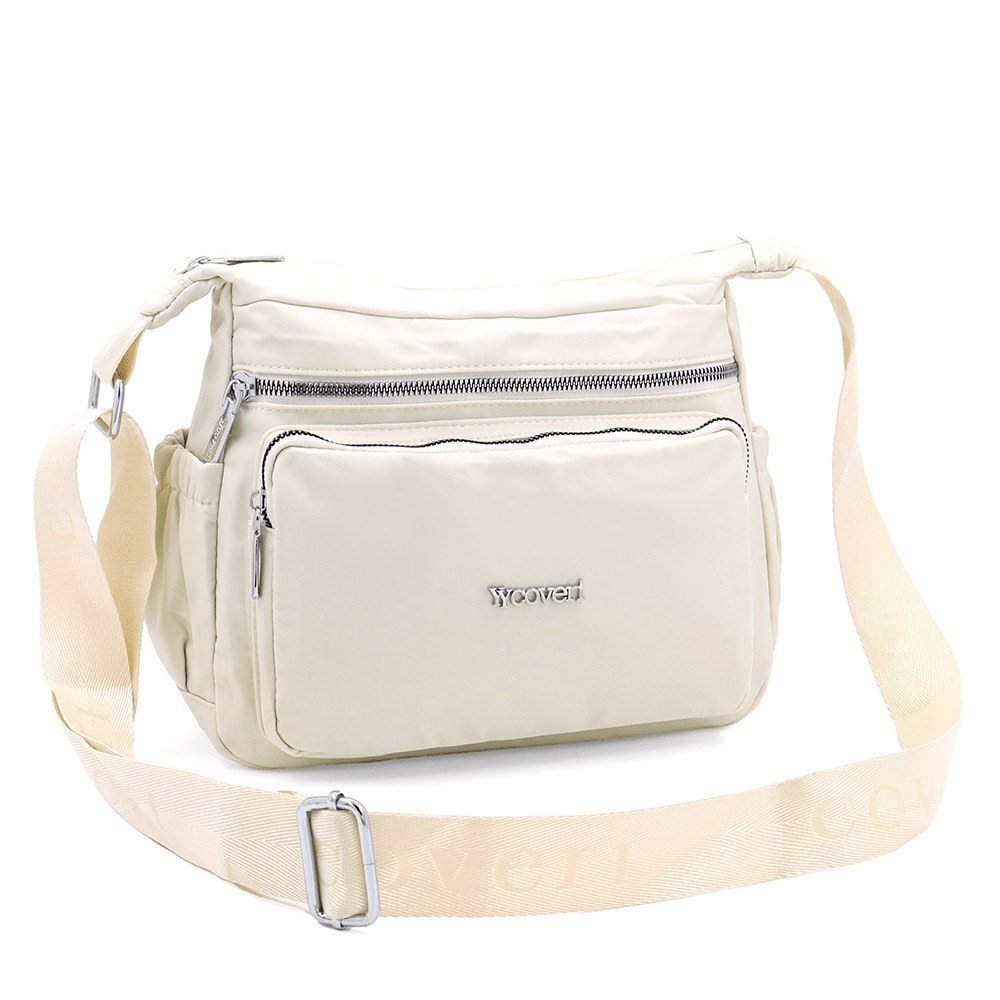 Női válltáska szövetből, sok zsebbel - bézs