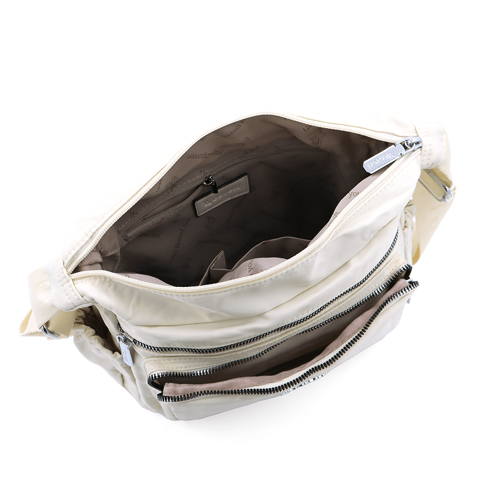 Női válltáska szövetből, sok zsebbel - bézs