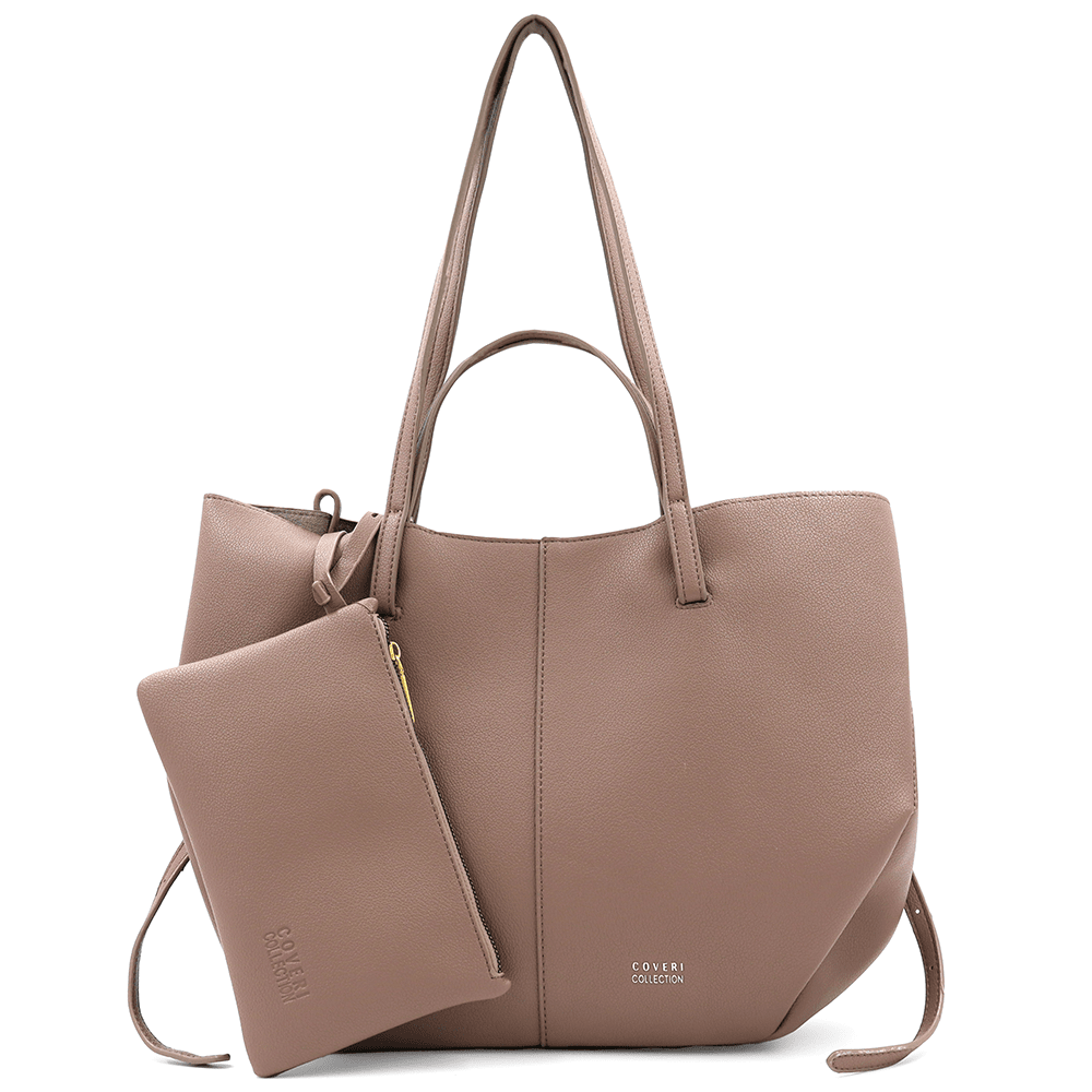 Nagy női táska kétféle fogantyúval és tolltartóval Siena - világosbarna