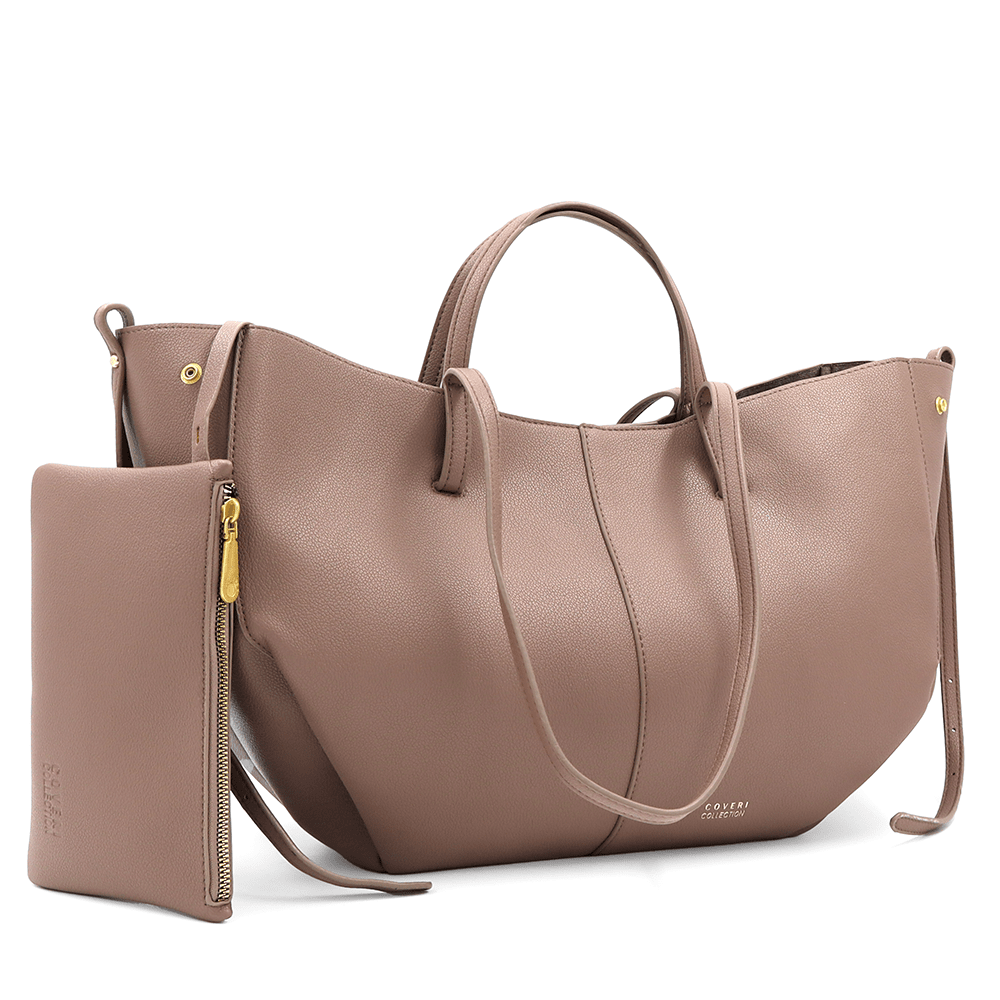 Nagy női táska kétféle fogantyúval és tolltartóval Siena - világosbarna