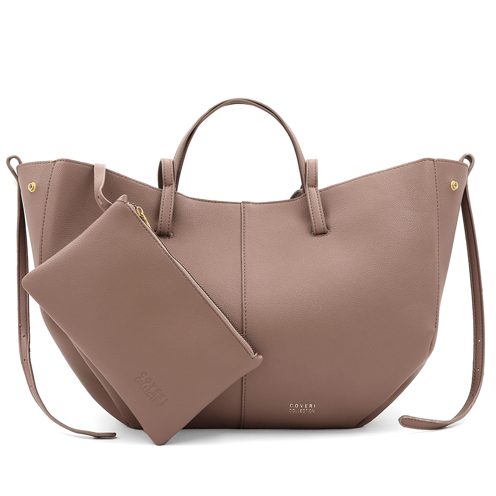 Nagy női táska kétféle fogantyúval és tolltartóval Siena - világosbarna