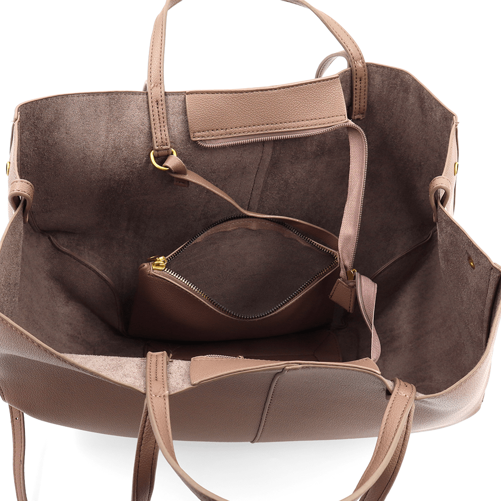 Nagy női táska kétféle fogantyúval és tolltartóval Siena - világosbarna