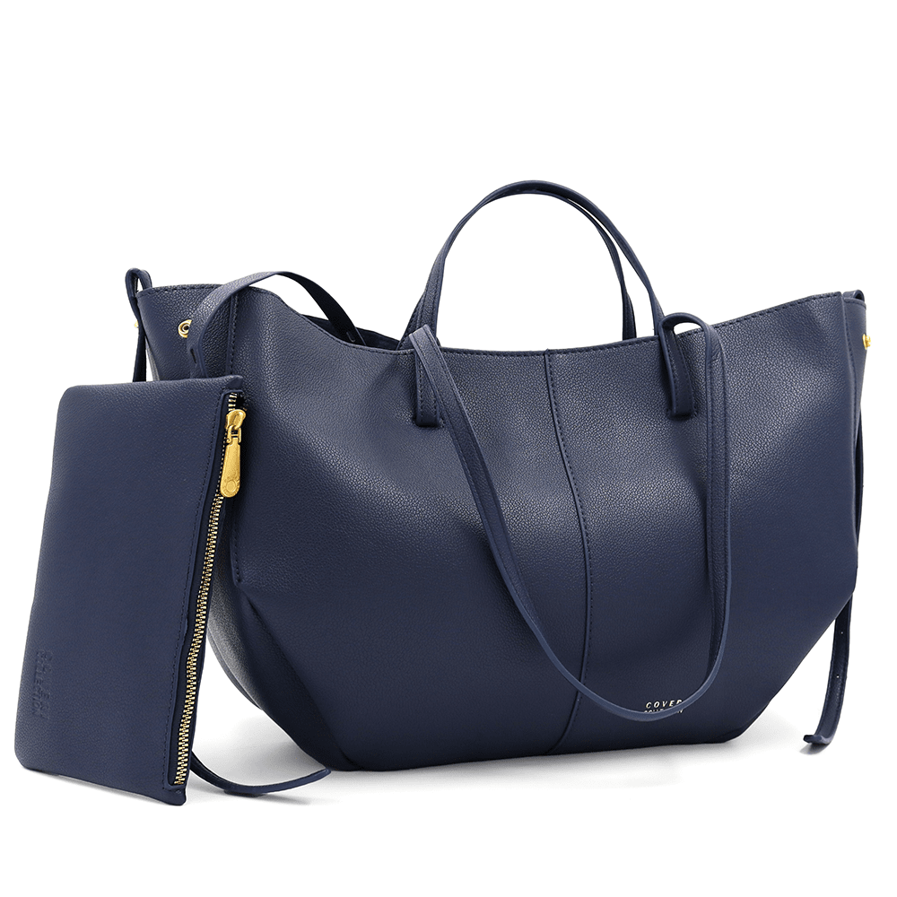 Nagy női táska kétféle fogantyúval és tolltartóval Siena - sötétkék