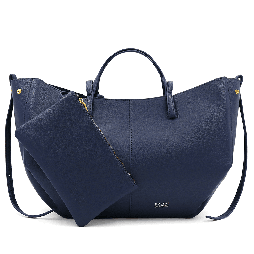 Nagy női táska kétféle fogantyúval és tolltartóval Siena - sötétkék
