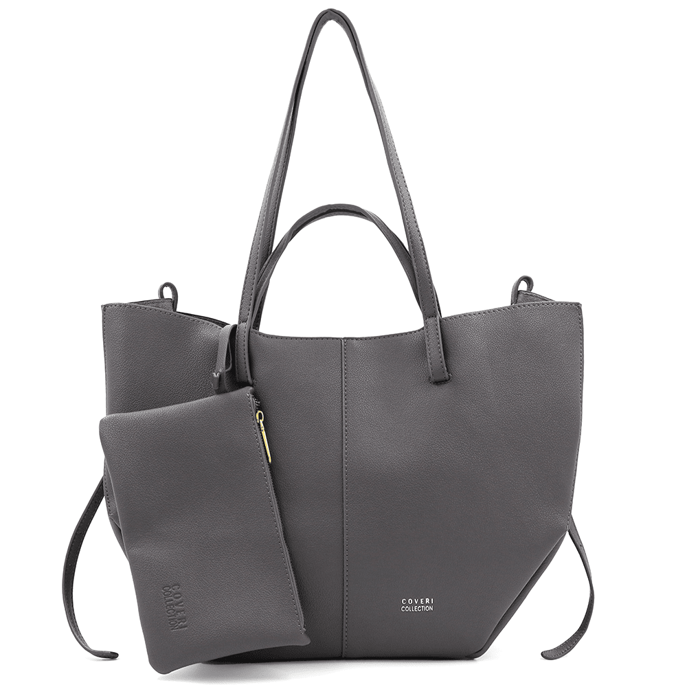 Nagy női táska kétféle fogantyúval és tolltartóval Siena - szürke