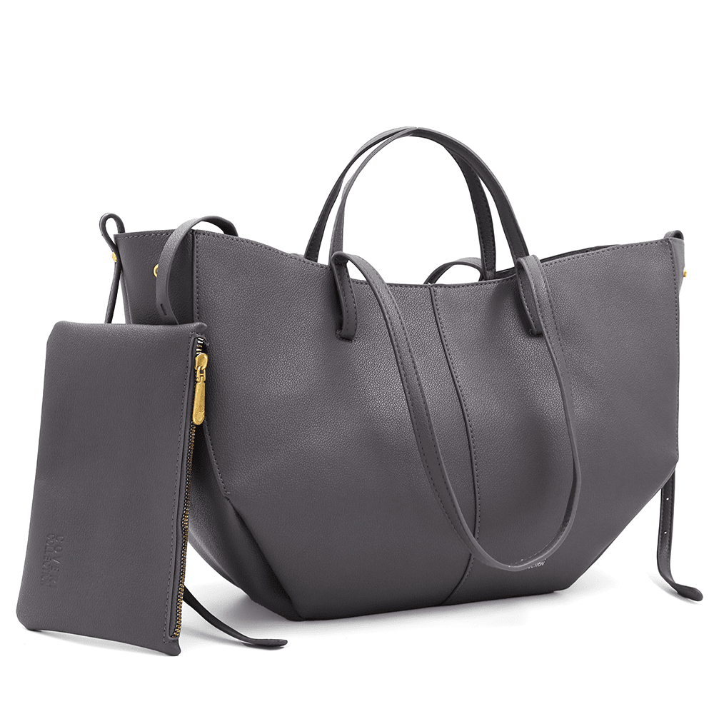 Nagy női táska kétféle fogantyúval és tolltartóval Siena - szürke
