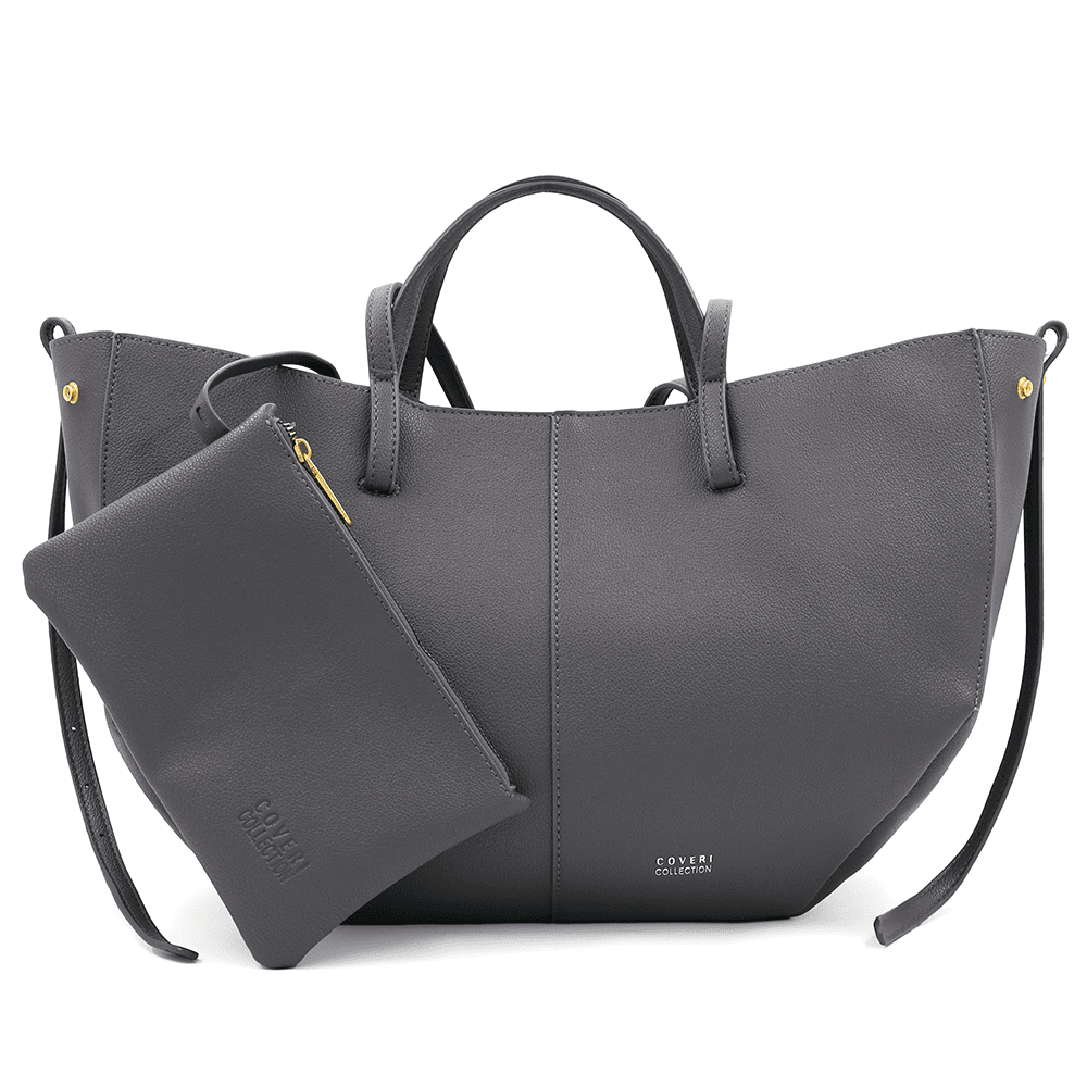 Nagy női táska kétféle fogantyúval és tolltartóval Siena - szürke
