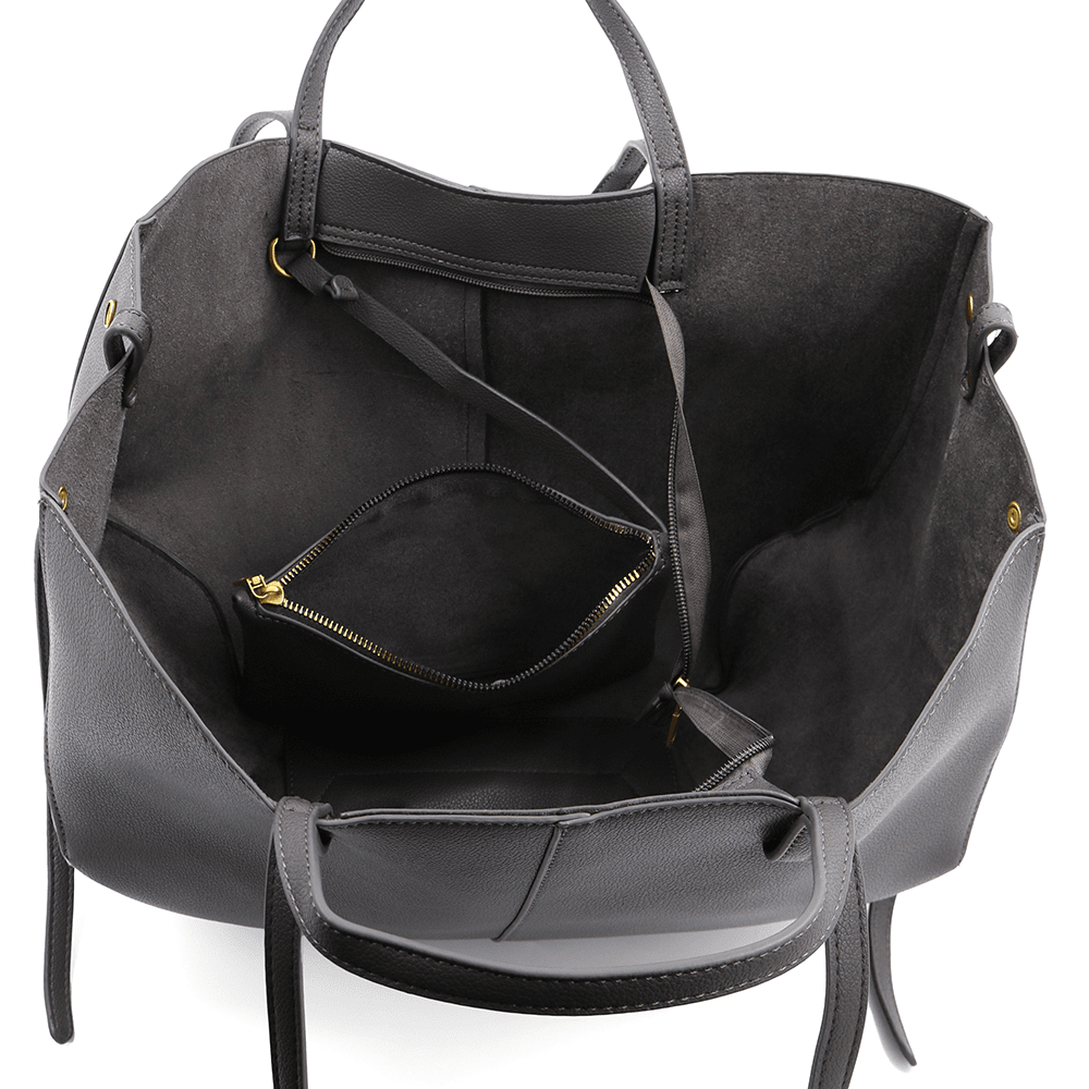 Nagy női táska kétféle fogantyúval és tolltartóval Siena - szürke