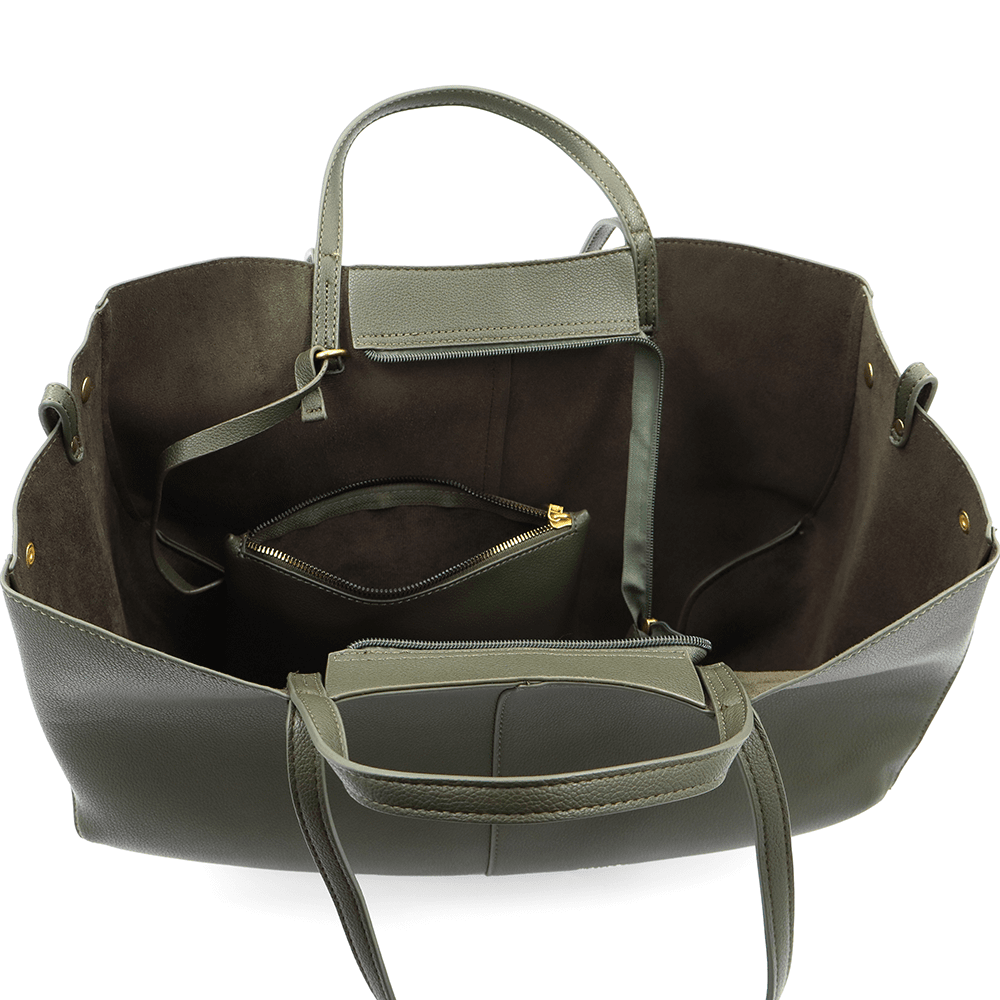 Nagy női táska kétféle fogantyúval és tolltartóval Siena - olajzöld