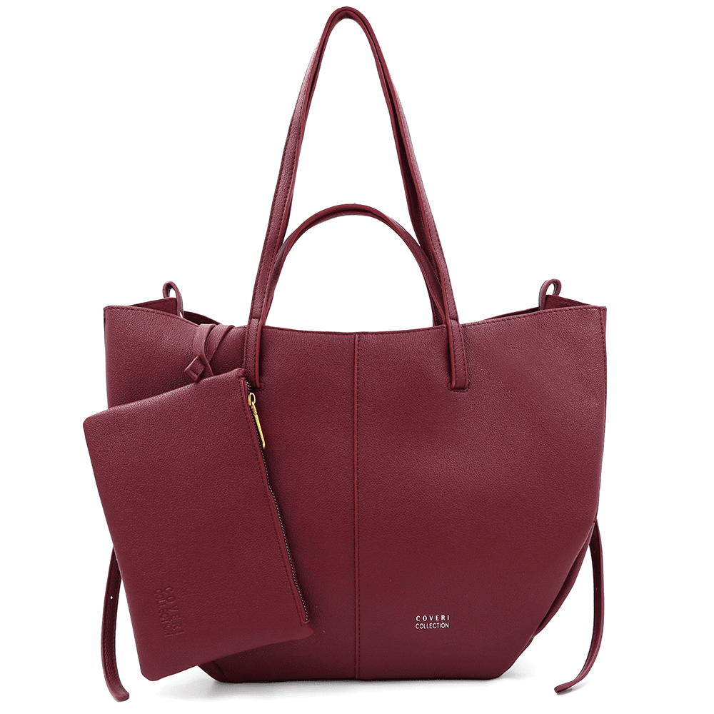 Nagy női táska kétféle fogantyúval és tolltartóval Siena - bordó