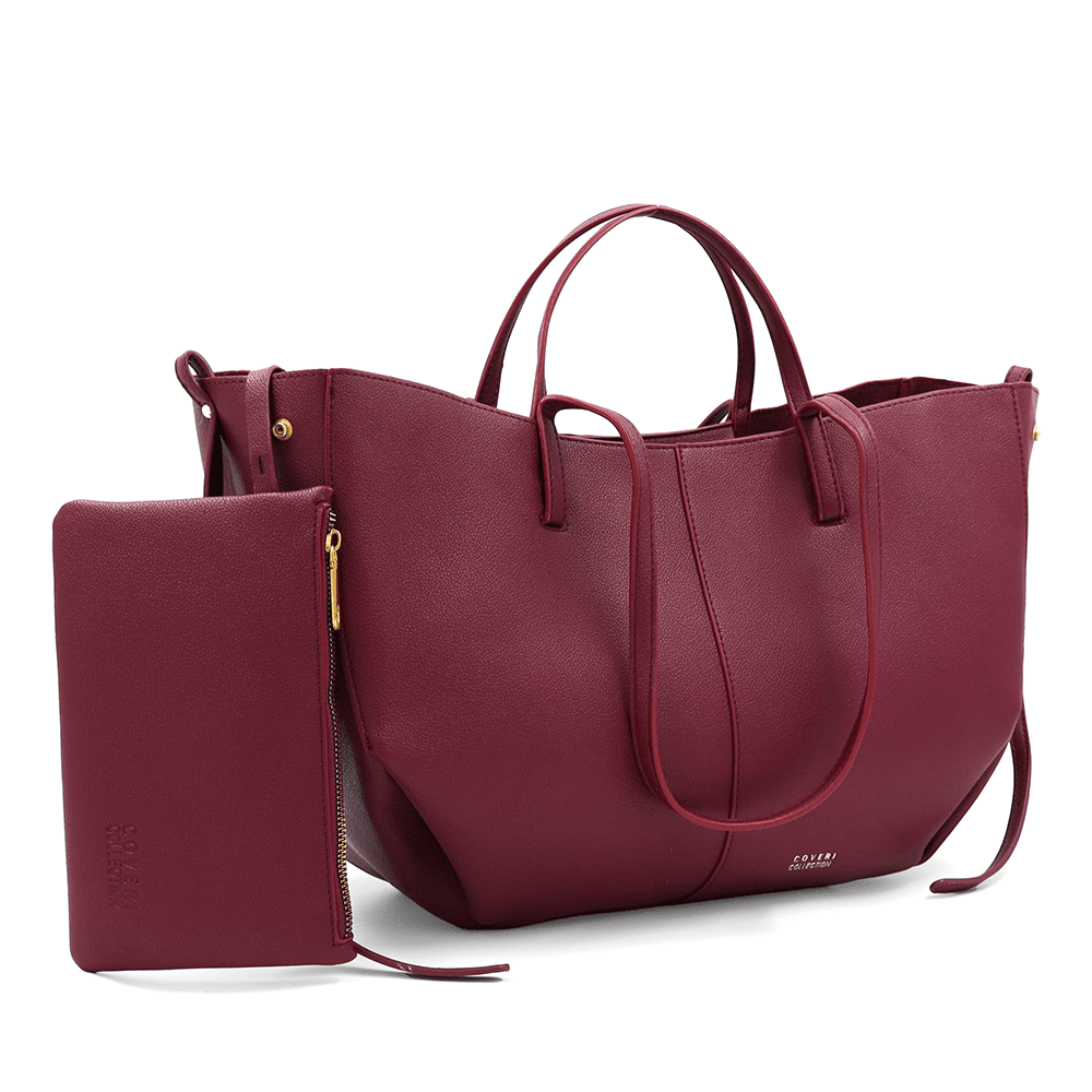 Nagy női táska kétféle fogantyúval és tolltartóval Siena - bordó