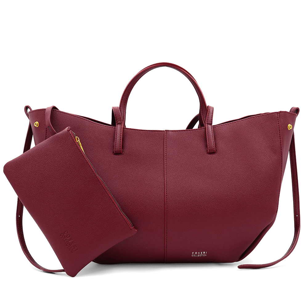 Nagy női táska kétféle fogantyúval és tolltartóval Siena - bordó