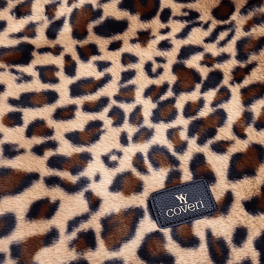 Nagy női táska, zsák típusú, öko szőrből, állati mintával - leopárd/fekete