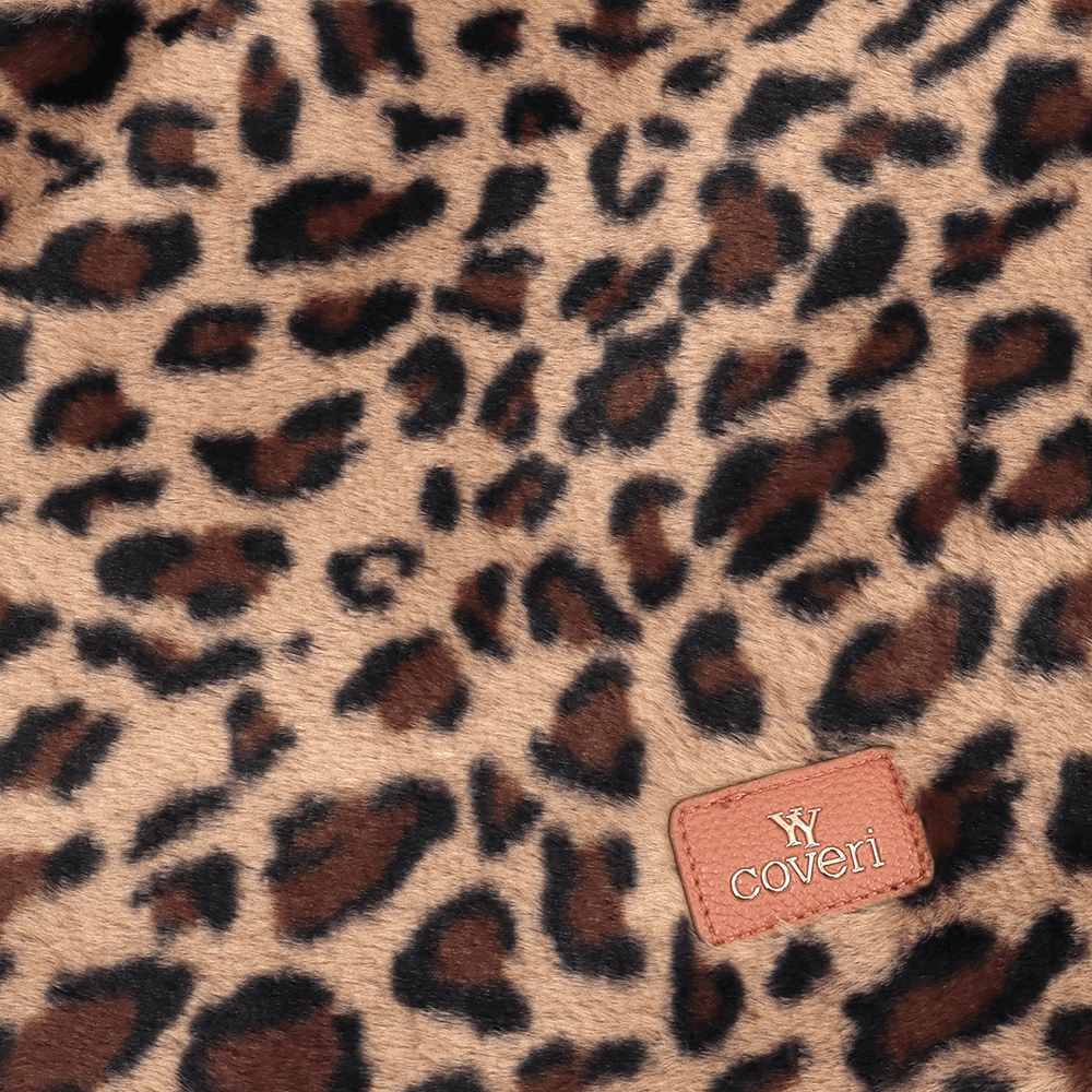 Nagy női táska, zsák típusú, öko szőrből, állati mintával - leopárd/téglaszínű barna