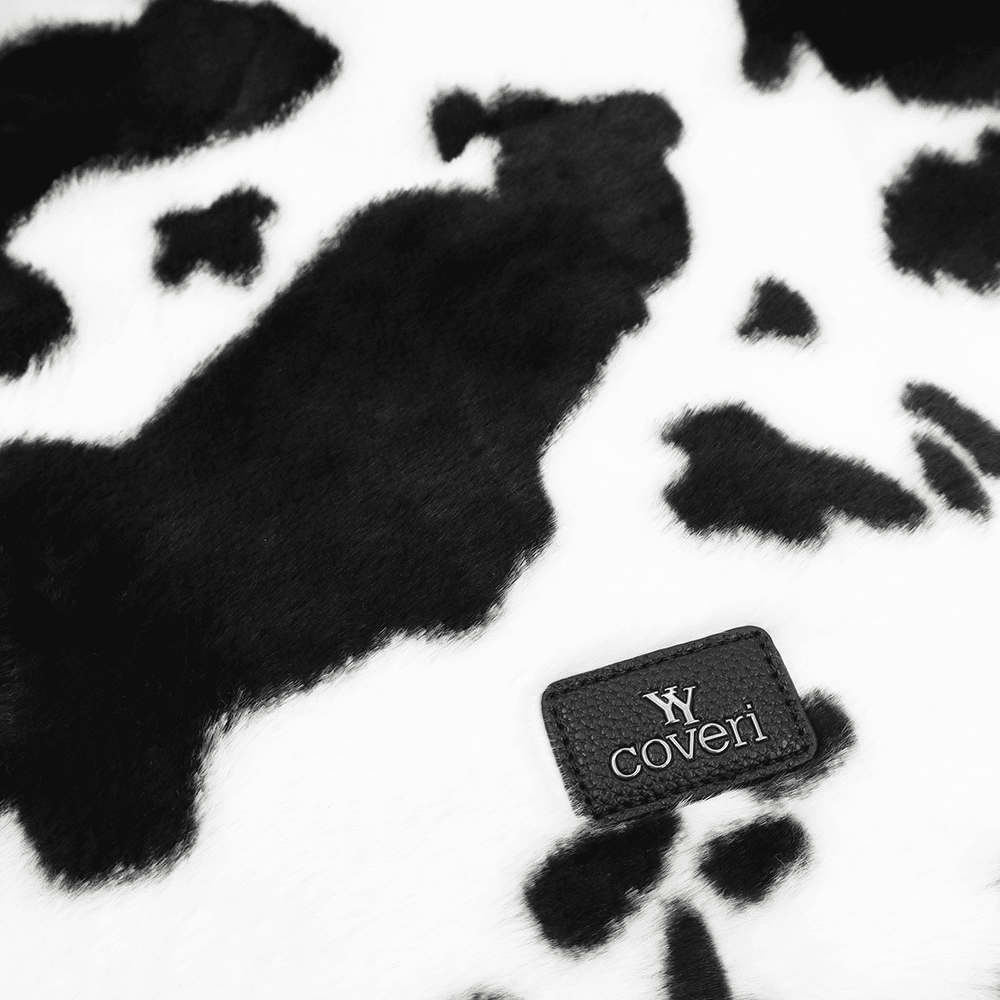 Nagy női táska, zsák típusú, öko szőrből, állati mintával - fehér/fekete