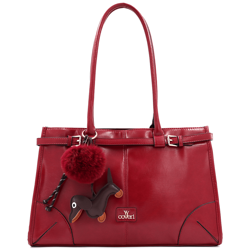 Női táska kutyus és pelyhek medálokkal - piros