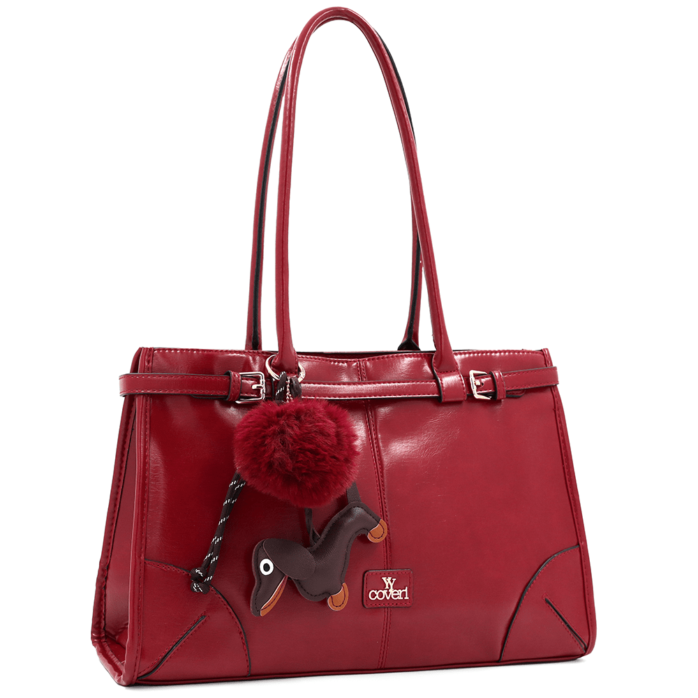 Női táska kutyus és pelyhek medálokkal - piros