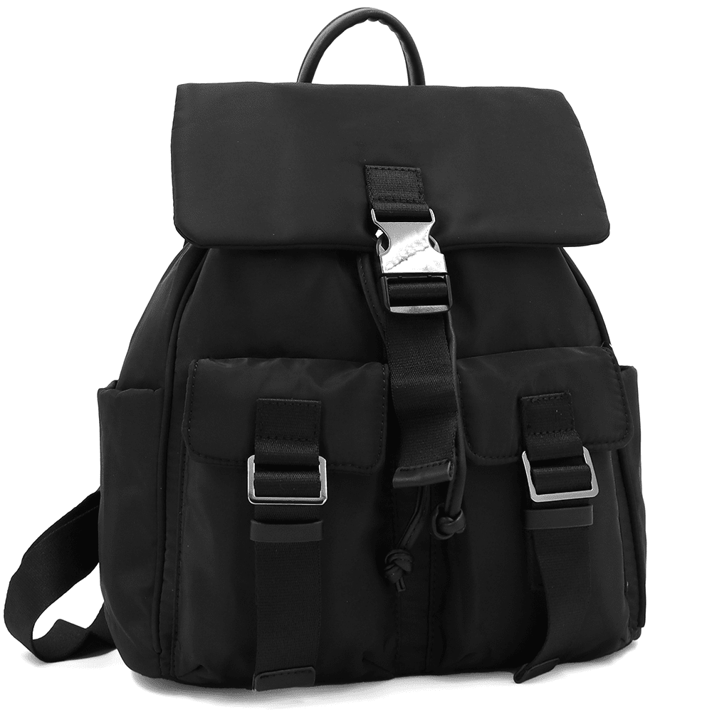 Női hátizsák szövetből, sok zsebbel - fekete