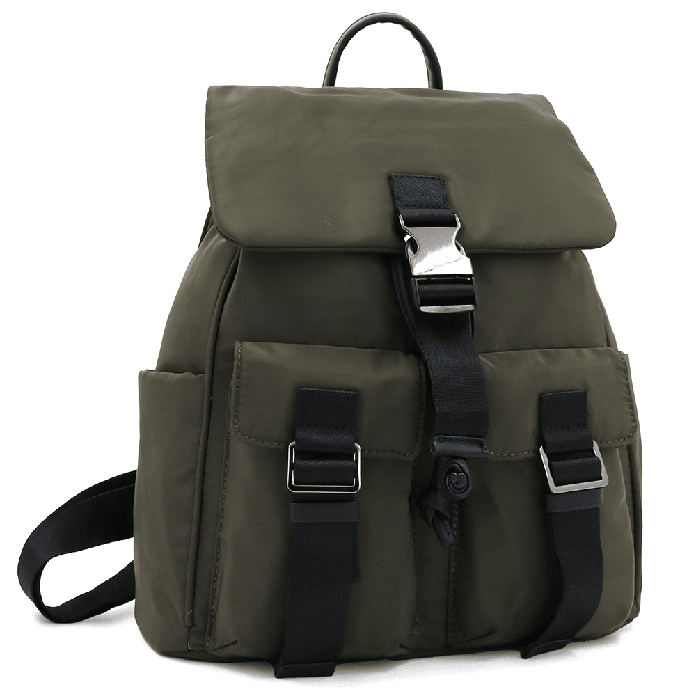 Női hátizsák szövetből, sok zsebbel - zöld